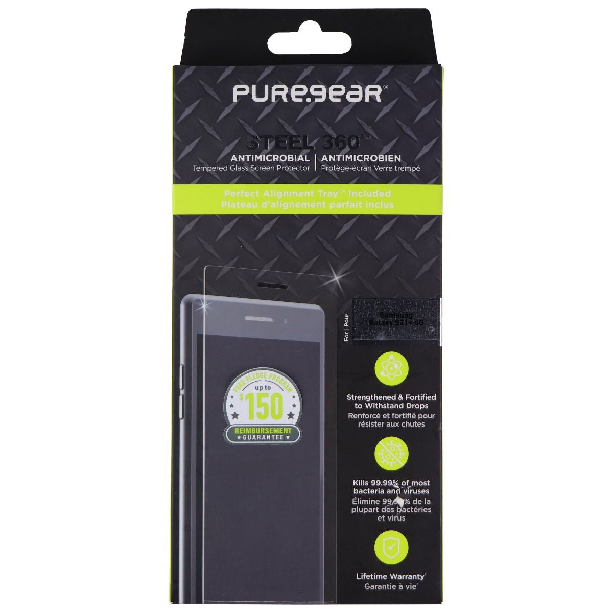 PureGear Steel 360 Tempered Glass Screen Protector for Samsung Galaxy S21+ 5G Cell Phone - Screen Protectors PureGear - Simple Cell Bulk Wholesale Pricing - USA Seller