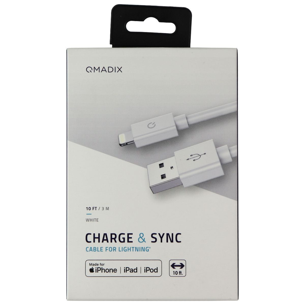 Qmadix (10-Ft) USB to 8-Pin Charge/Sync MFi Cable for iPhone/iPad - White Cell Phone - Cables & Adapters Qmadix - Simple Cell Bulk Wholesale Pricing - USA Seller