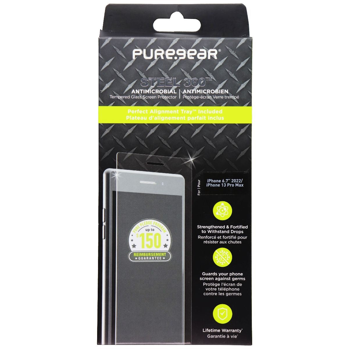 PureGear Steel 360 Screen Protector for Apple iPhone 14 Plus & 13 Pro Max Cell Phone - Screen Protectors PureGear - Simple Cell Bulk Wholesale Pricing - USA Seller