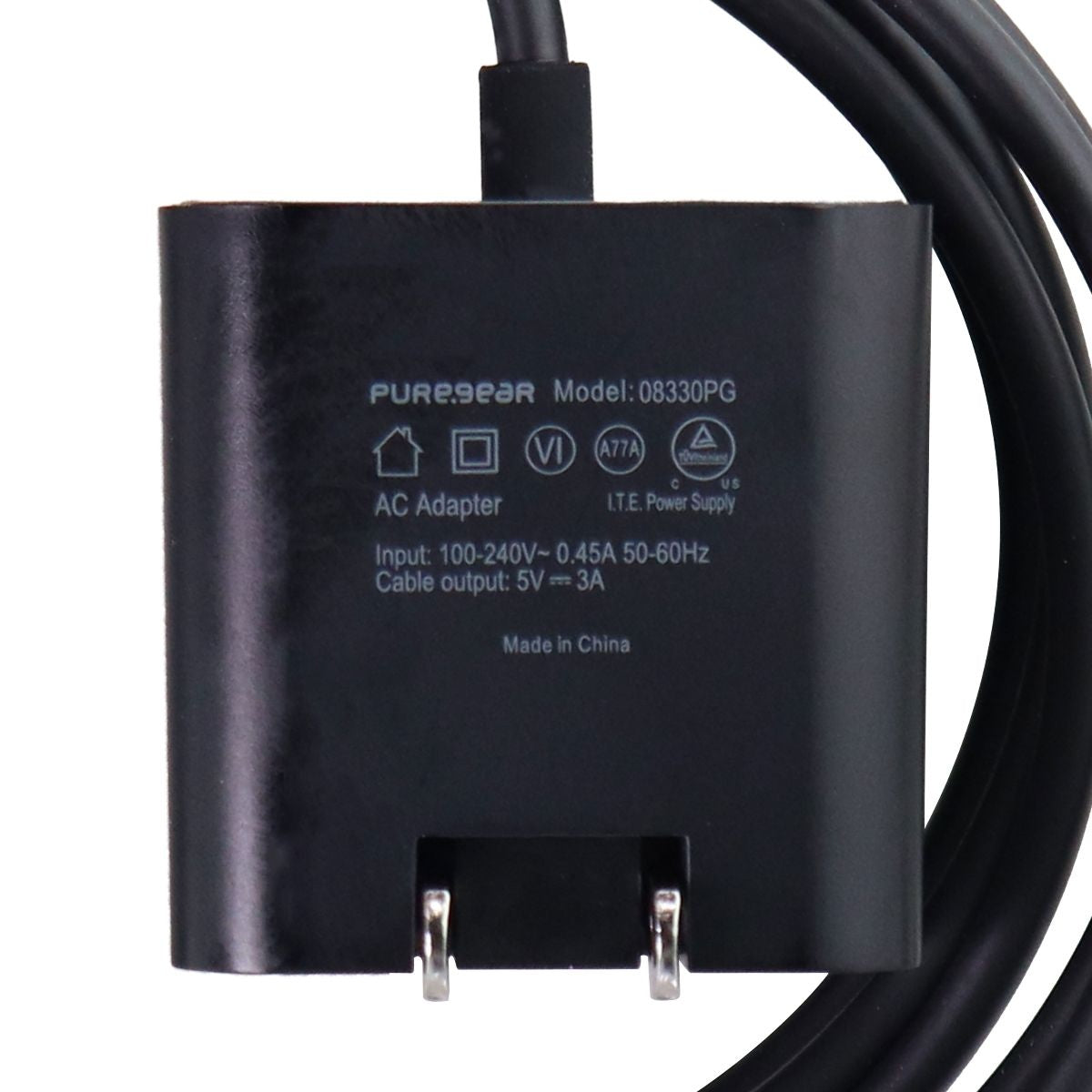 PureGear (15W/3A) 5-Foot USB-C Wall Charger - Black (62790PG) Cell Phone - Chargers & Cradles PureGear - Simple Cell Bulk Wholesale Pricing - USA Seller