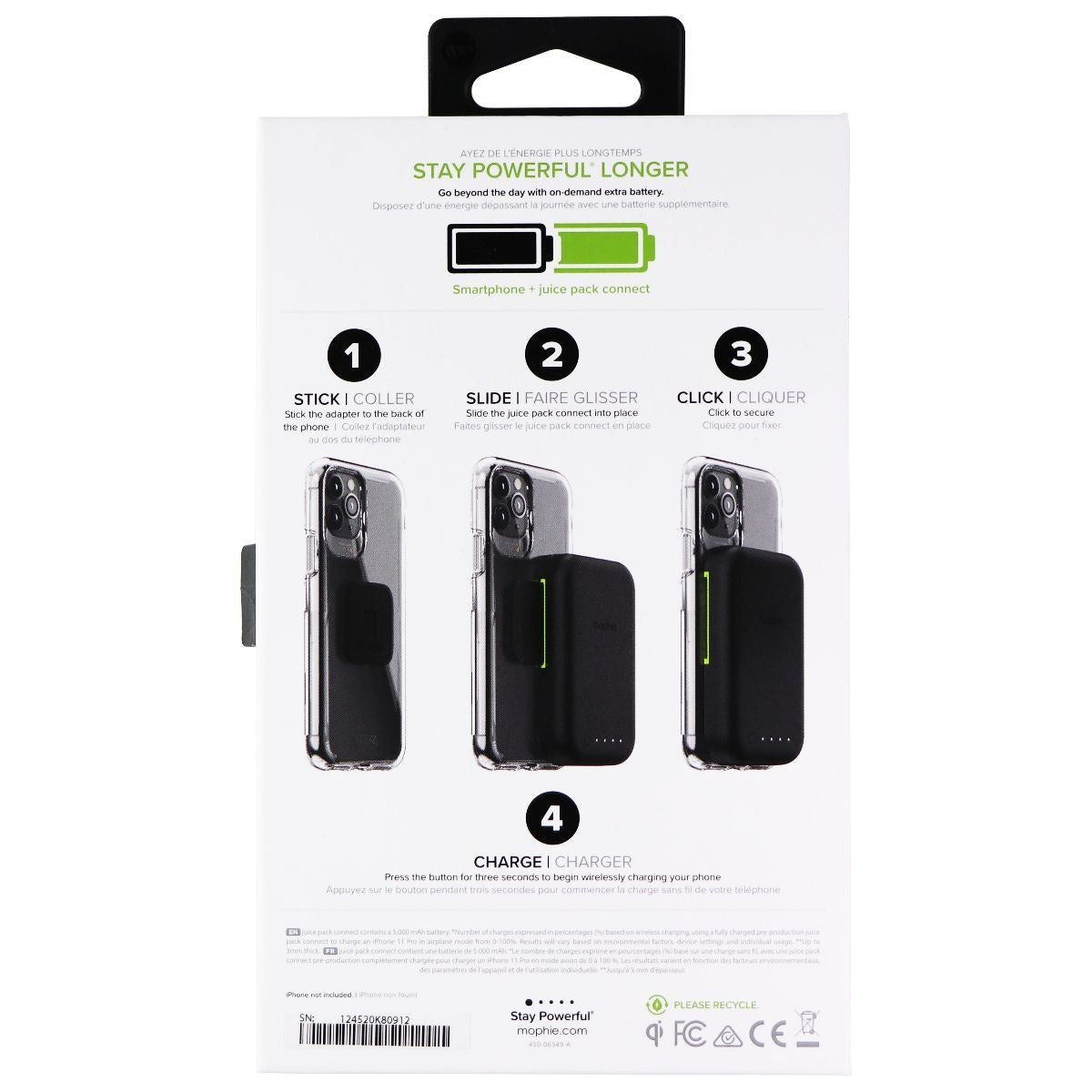 Mophie Juice Pack Connect 5,000mAh Battery Attachment for Qi Phones - Black Cell Phone - Chargers & Cradles Mophie - Simple Cell Bulk Wholesale Pricing - USA Seller