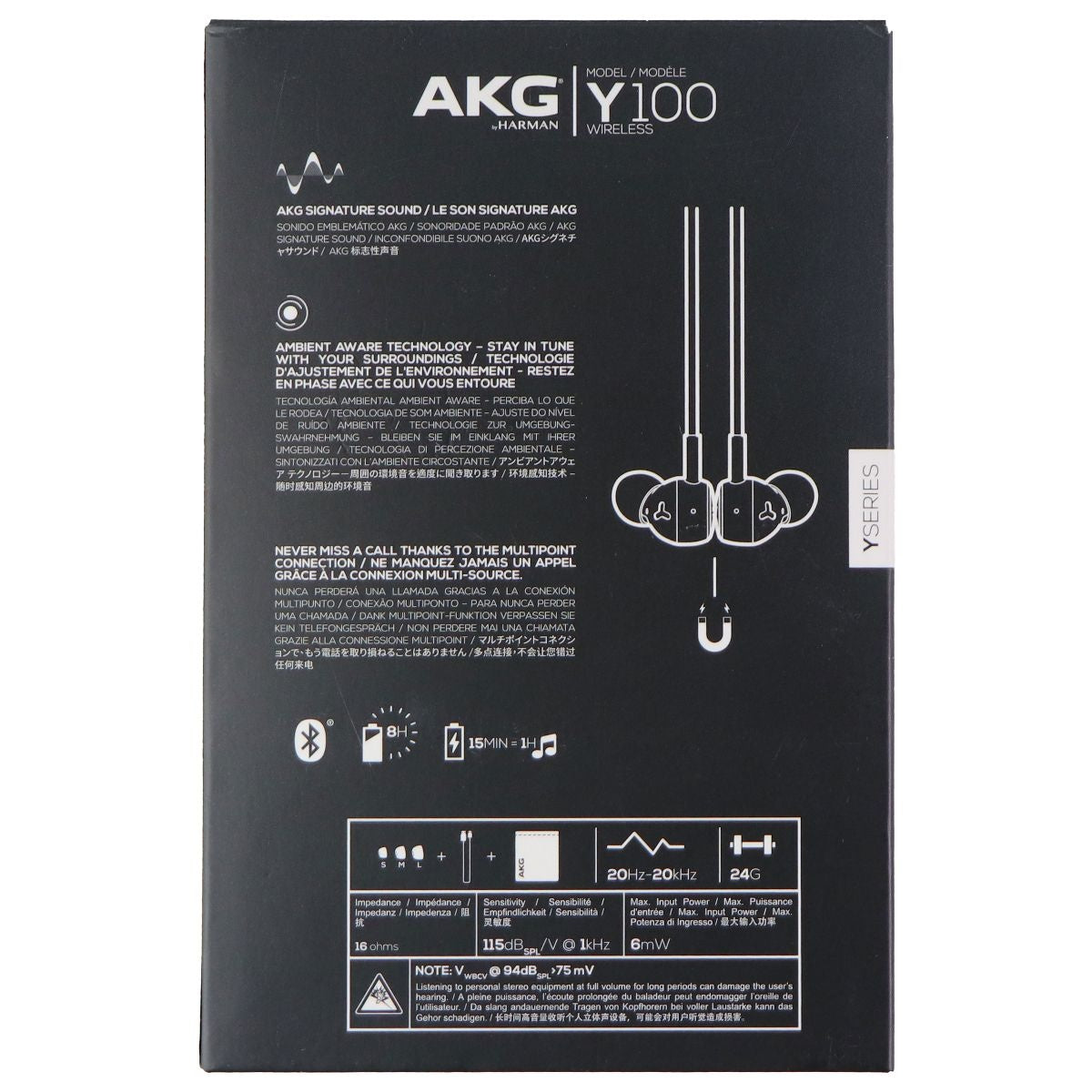 AKG Y100 Wireless Bluetooth Earbuds - Black (US Version) Portable Audio - Headphones Samsung - Simple Cell Bulk Wholesale Pricing - USA Seller