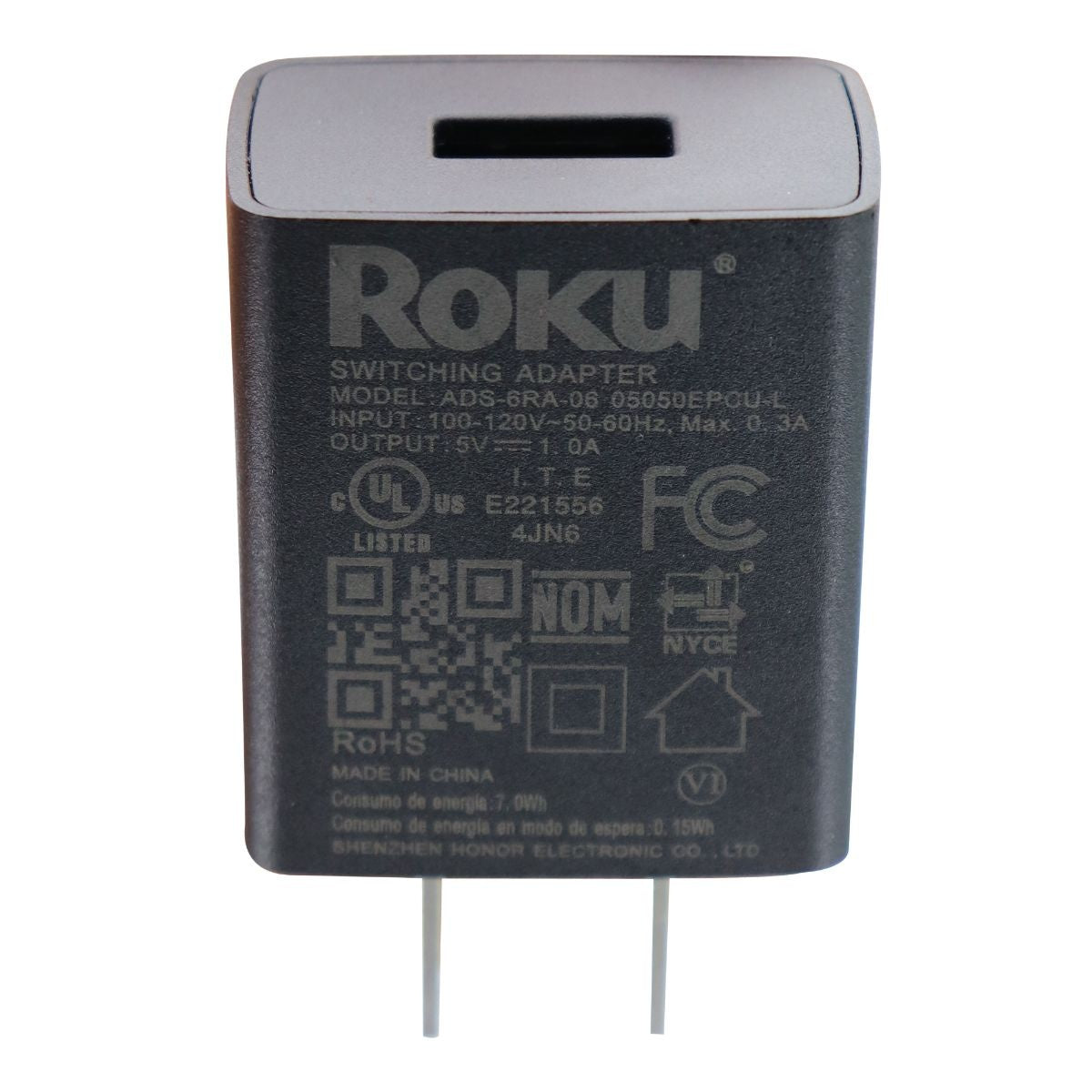 5V/1A Wall Adapter Single USB Port (ADS-6RA-06) - Black Cell Phone - Chargers & Cradles Roku - Simple Cell Bulk Wholesale Pricing - USA Seller