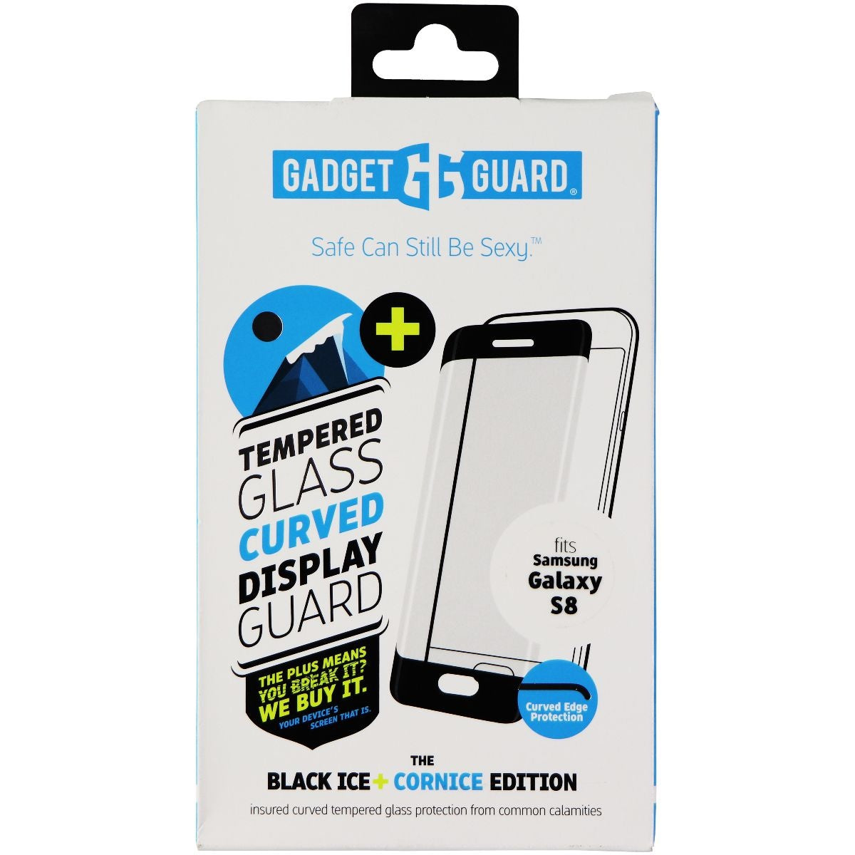 Gadget Guard (Black Ice+) Cornice Curved Tempered Glass for Galaxy S8 Cell Phone - Screen Protectors Gadget Guard - Simple Cell Bulk Wholesale Pricing - USA Seller