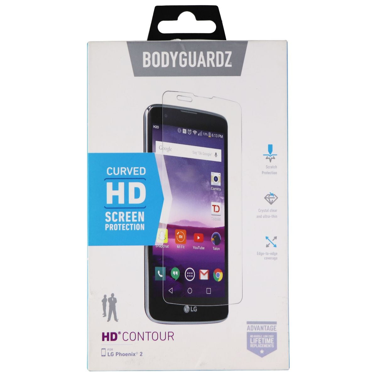 BodyGuardz HD Contour Screen Protector for LG Phoenix 2 - Clear Cell Phone - Screen Protectors BODYGUARDZ - Simple Cell Bulk Wholesale Pricing - USA Seller