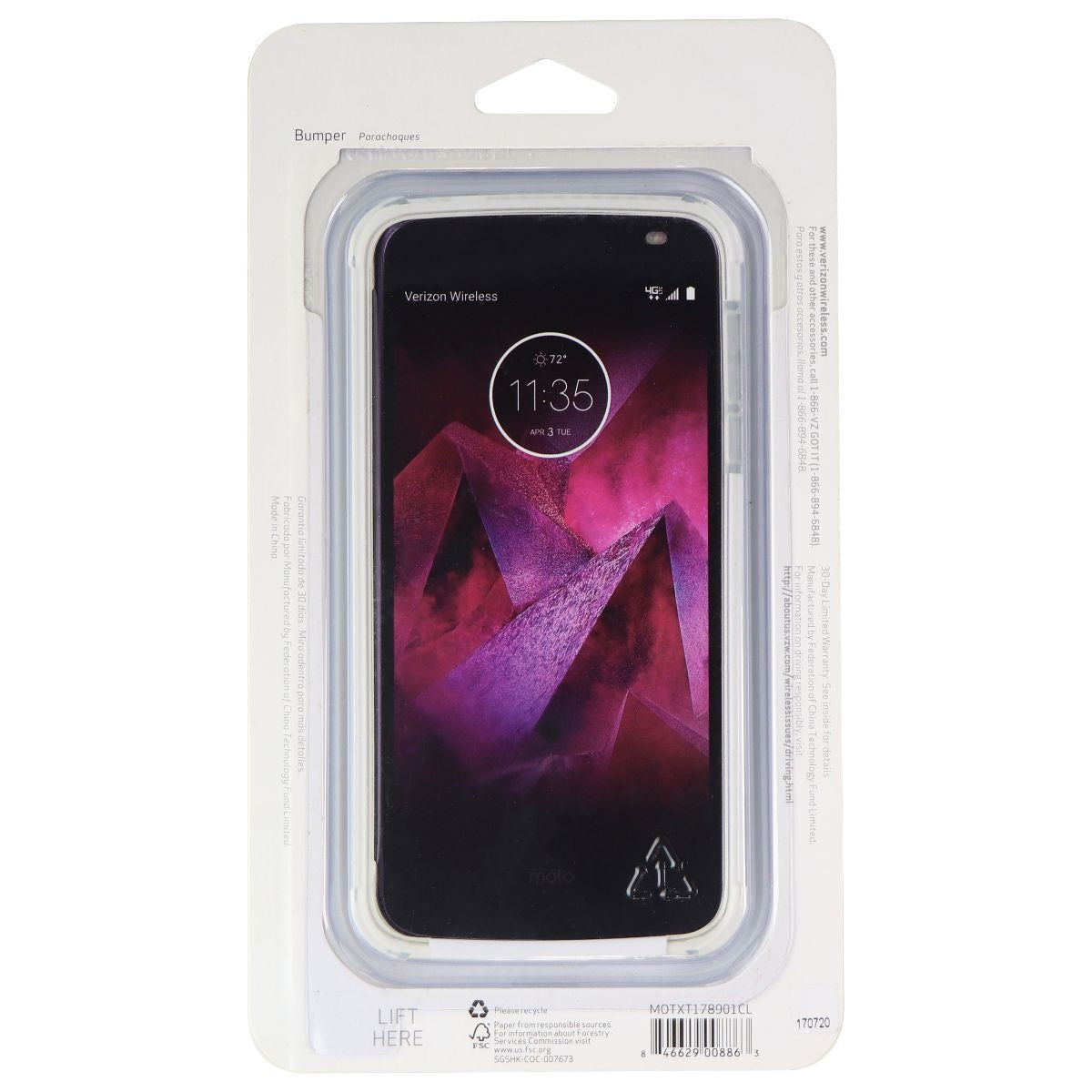 Verizon Bumper Cover for the Motorola Moto Z2 Force Smartphone - White / Clear Cell Phone - Cases, Covers & Skins Verizon - Simple Cell Bulk Wholesale Pricing - USA Seller