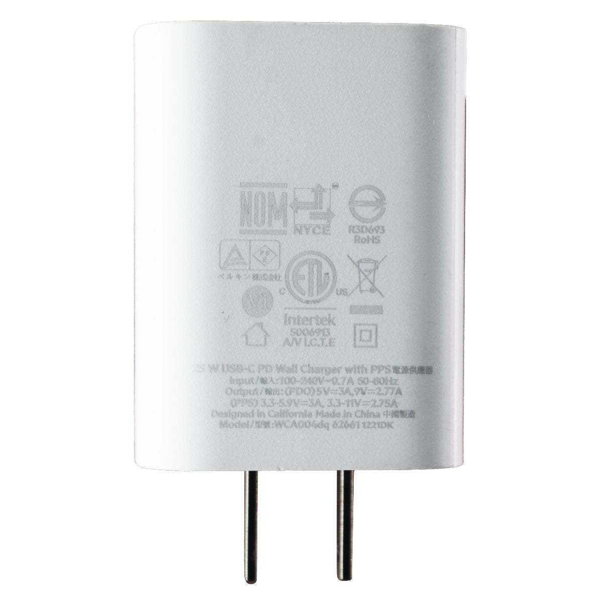 Belkin 25-Watt (USB-C) PD Fast Charge Wall Charger with PPS - White (WCA004dqWH) Cell Phone - Chargers & Cradles Belkin - Simple Cell Bulk Wholesale Pricing - USA Seller