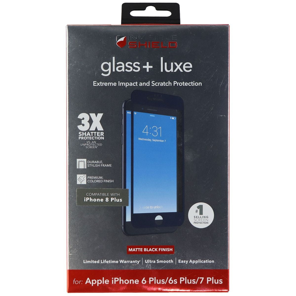 ZAGG InvisibleShield (Glass+ Luxe) Screen Protector for iPhone 7+/6s+/6+ - Black Cell Phone - Screen Protectors Zagg - Simple Cell Bulk Wholesale Pricing - USA Seller