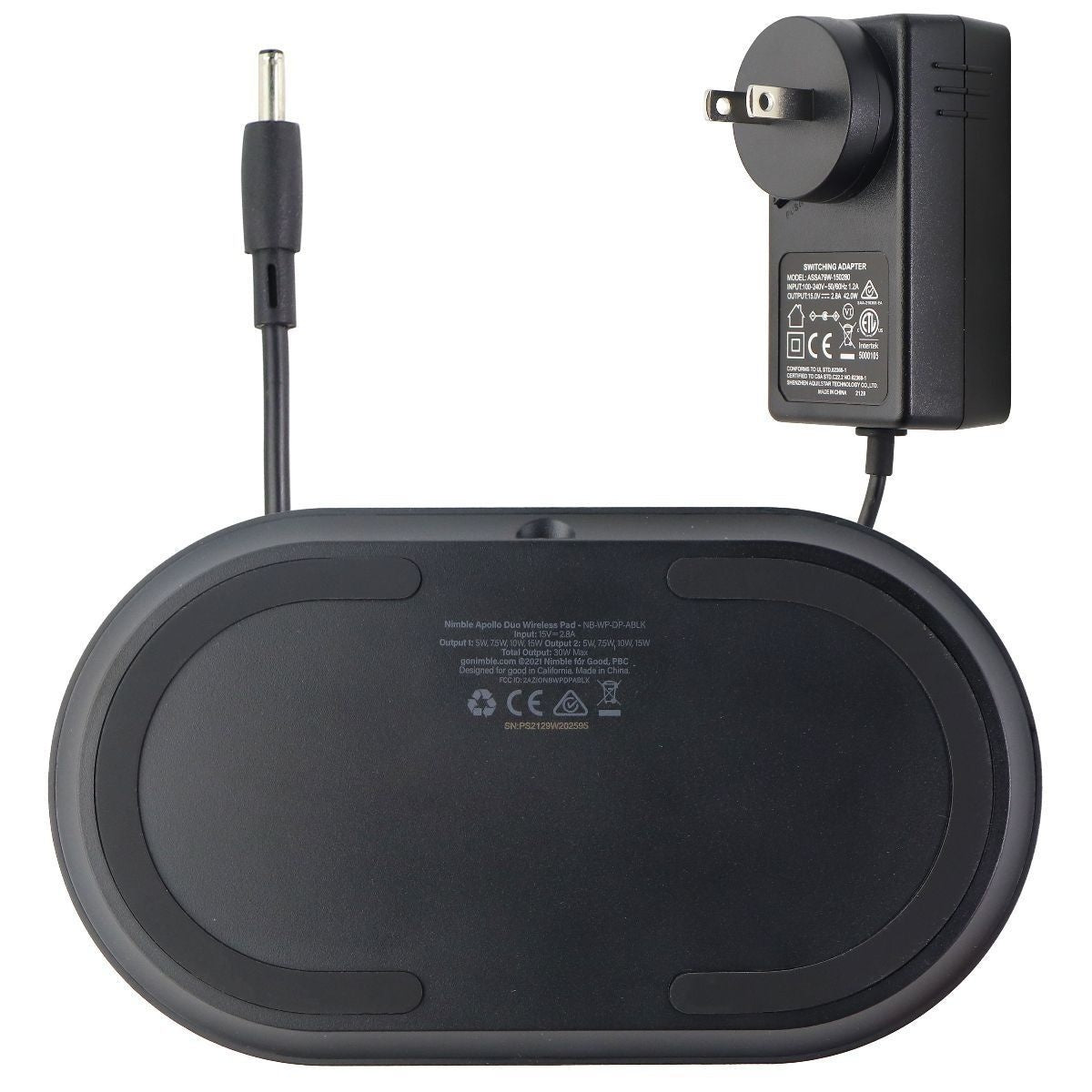 Nimble 15W Appollo Duo Wireless Fast Charge Pad - Gray/Black Cell Phone - Chargers & Cradles Nimble - Simple Cell Bulk Wholesale Pricing - USA Seller