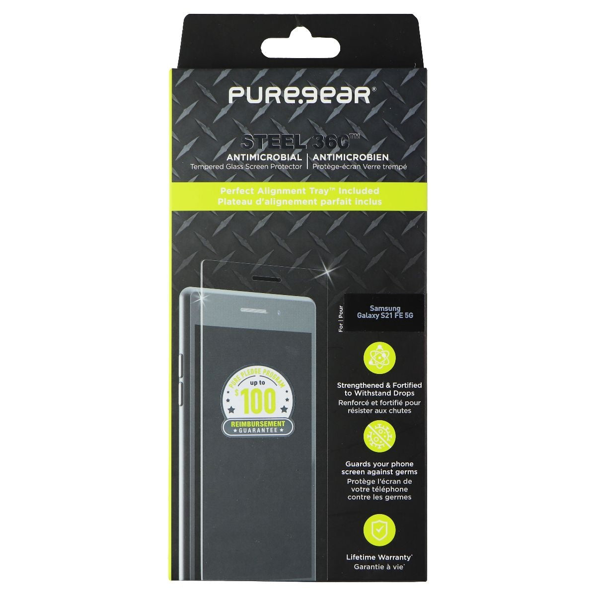 PureGear Steel 360 Series Tempered Glass for Samsung Galaxy S21 FE 5G - Clear Cell Phone - Screen Protectors PureGear - Simple Cell Bulk Wholesale Pricing - USA Seller