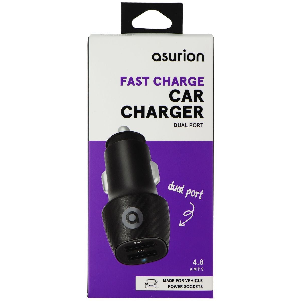 Asurion (4.8A) Fast Charge Dual USB Car Charger - Black/Carbon (383196) Cell Phone - Chargers & Cradles Asurion - Simple Cell Bulk Wholesale Pricing - USA Seller