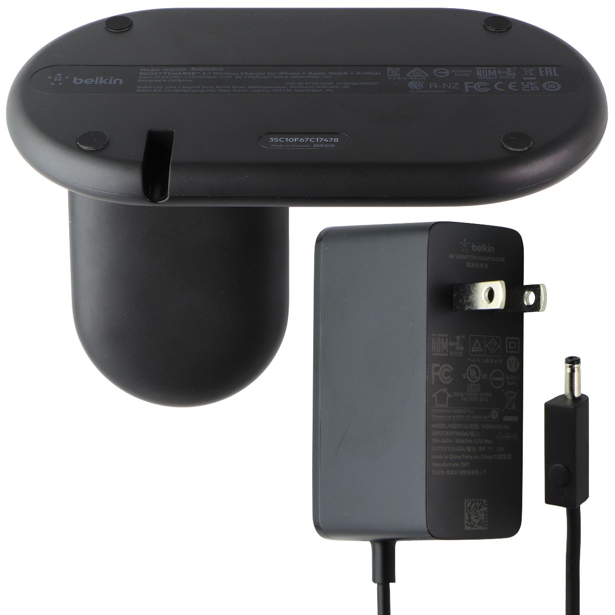 Belkin BoostCharge 3-in-1 Wireless Charging Charger 7.5W - Black (WIZ001) Cell Phone - Chargers & Cradles Belkin - Simple Cell Bulk Wholesale Pricing - USA Seller