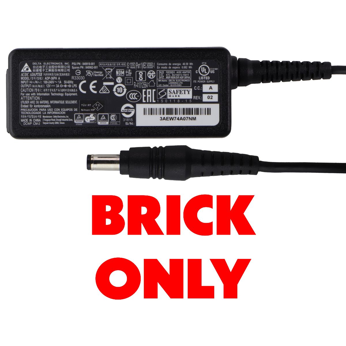 Delta (12V/3A) AC/DC Adapter Power Supply - Black (ADP-36PH A) Brick Only Multipurpose Batteries & Power - Multipurpose AC to DC Adapters Delta - Simple Cell Bulk Wholesale Pricing - USA Seller