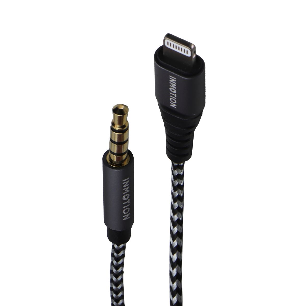 InMotion (2m/6.5-Ft) 3-Ring 3.5mm to Lightning 8-Pin Braided Cable - Blk/Silver Cell Phone - Cables & Adapters InMotion - Simple Cell Bulk Wholesale Pricing - USA Seller
