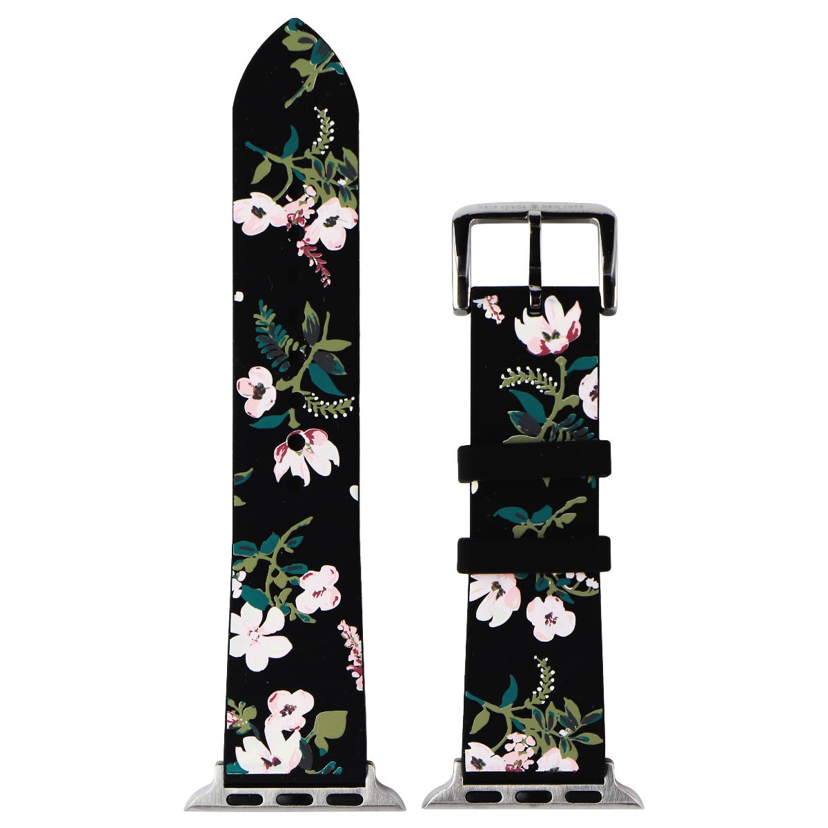 Kate Spade Silicone Band for 38/40/41mm Apple Watches - Black Floral/Silver Smart Watch Accessories - Watch Bands Kate Spade New York - Simple Cell Bulk Wholesale Pricing - USA Seller