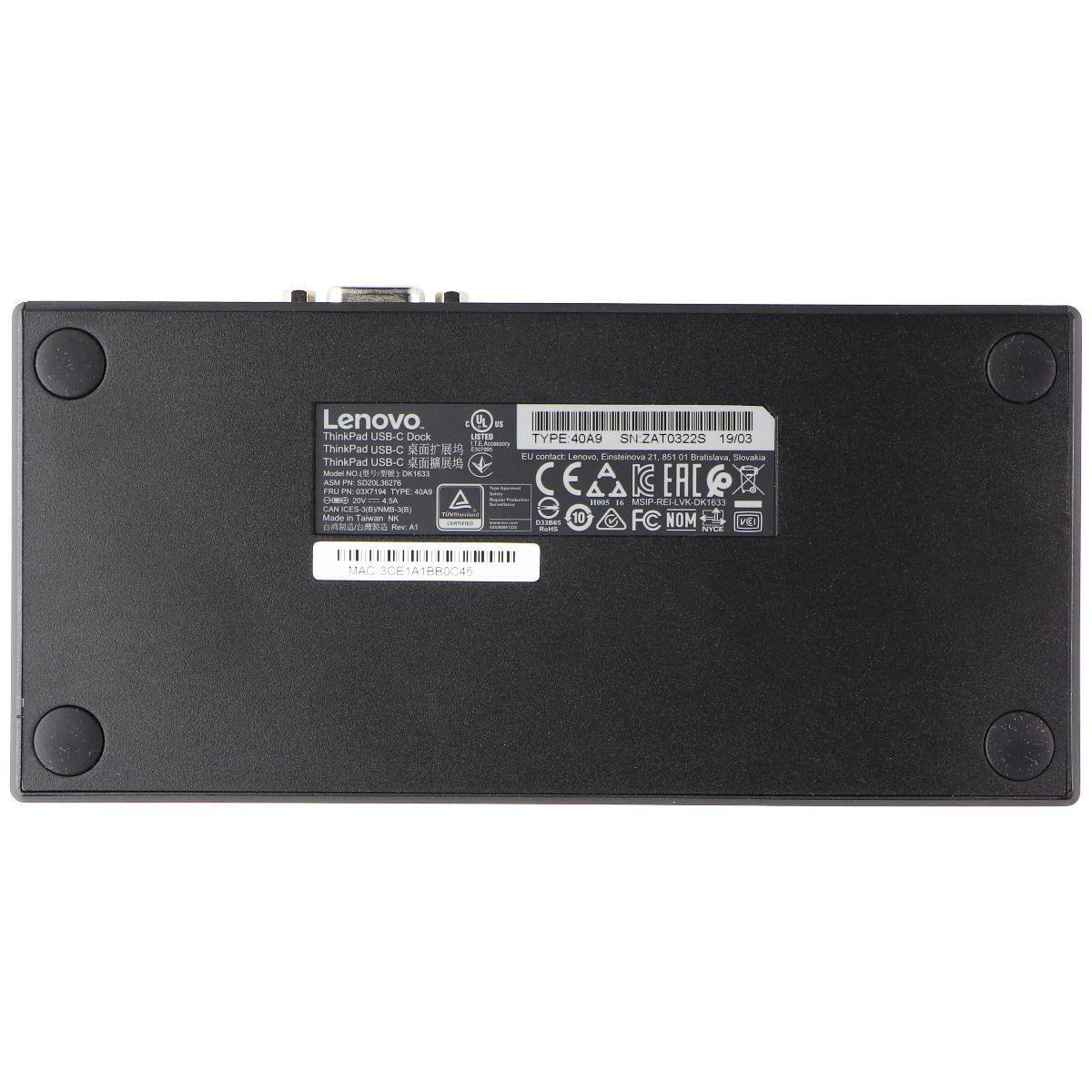 Lenovo ThinkPad USB-C Dock (90W) with USB-C / DisplayPort / Ethernet (DK1633) Computer Accessories - Laptop Docking Stations Lenovo - Simple Cell Bulk Wholesale Pricing - USA Seller