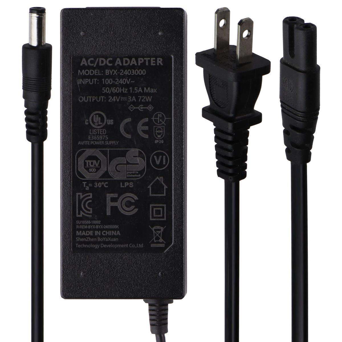 ShenZhen (24V/3A) 72W AC/DC Adapter Power Supply - Black (BYX-2403000) Multipurpose Batteries & Power - Multipurpose AC to DC Adapters Shenzhen - Simple Cell Bulk Wholesale Pricing - USA Seller