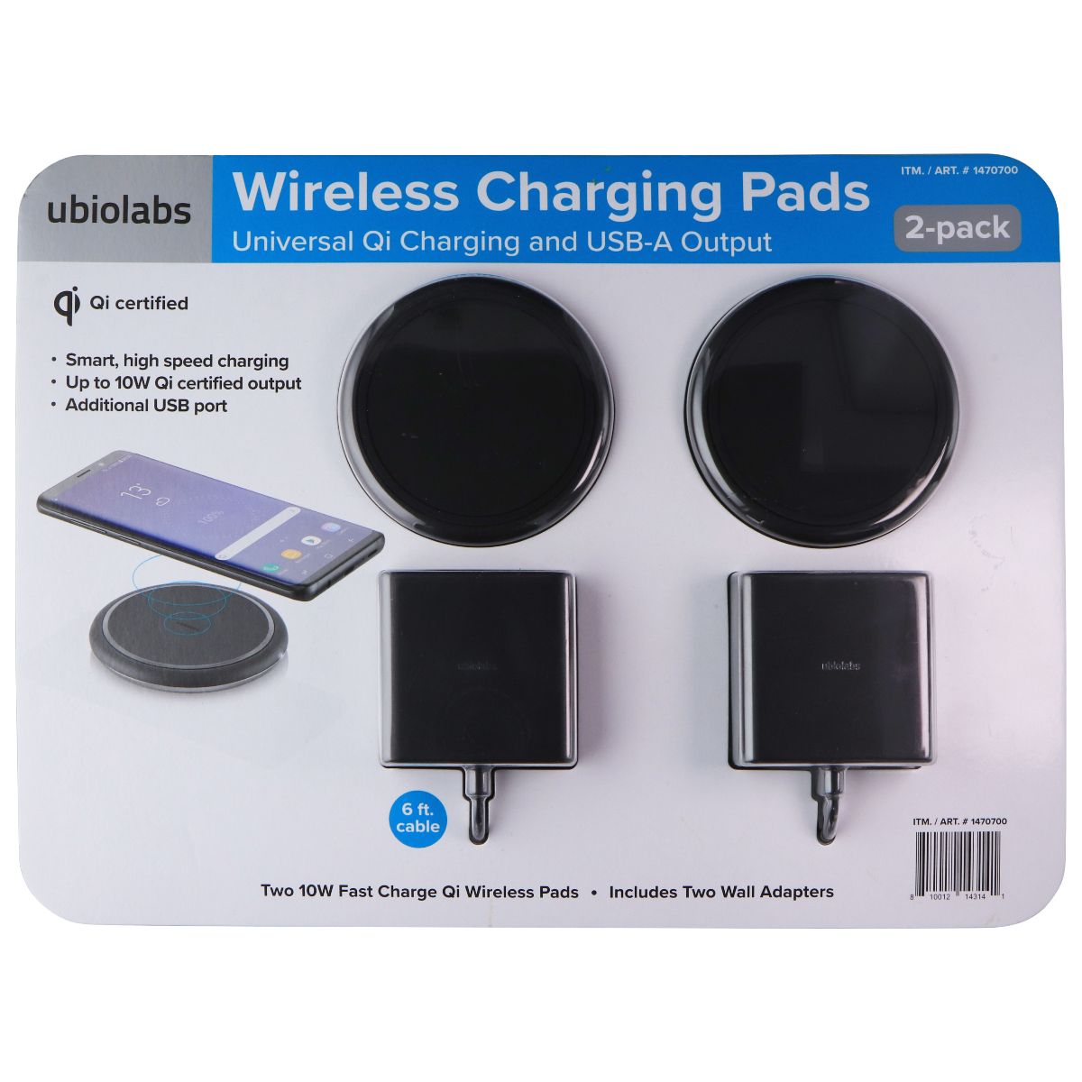 ubiolabs (6Ft) 10W Wireless Charging Pad with Wall Adapter (Pack of 2) - Black Cell Phone - Chargers & Cradles ubiolabs - Simple Cell Bulk Wholesale Pricing - USA Seller
