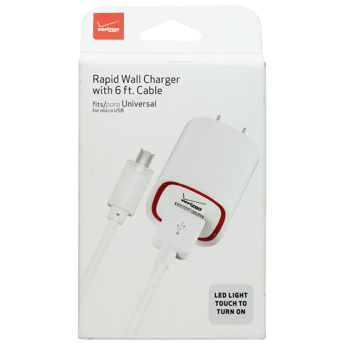 Verizon Rapid Wall charger with (6-Ft) Micro-USB LED Cable - White Cell Phone - Chargers & Cradles Verizon - Simple Cell Bulk Wholesale Pricing - USA Seller
