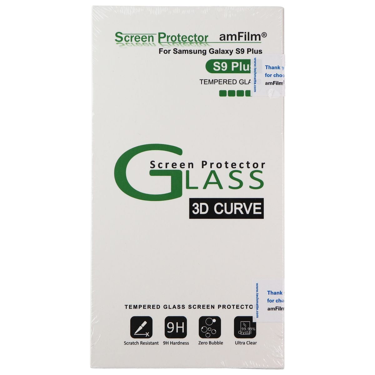 amFilm (S9P-GLS-BLKV2-STK) for Samsung Galaxy S9+ Plus - Black Cell Phone - Screen Protectors amFilm - Simple Cell Bulk Wholesale Pricing - USA Seller