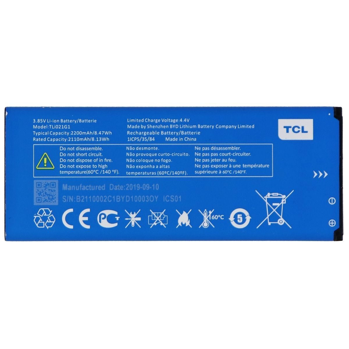 TCL Replacement Battery TLi021G1 2200mAh 3.85V for TCL Alcatel Cell Phone - Batteries TCL - Simple Cell Bulk Wholesale Pricing - USA Seller