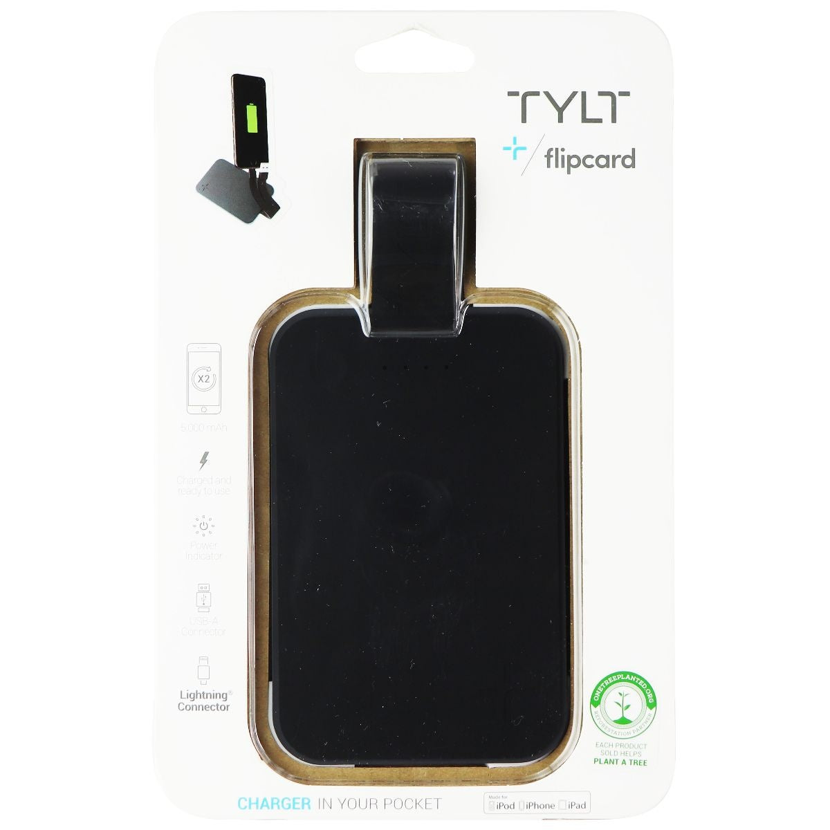 TYLT FlipCard 5,000mAh USB Pocket Charger for iPhone/iPad/iPod & More - Black Cell Phone - Chargers & Cradles TYLT - Simple Cell Bulk Wholesale Pricing - USA Seller