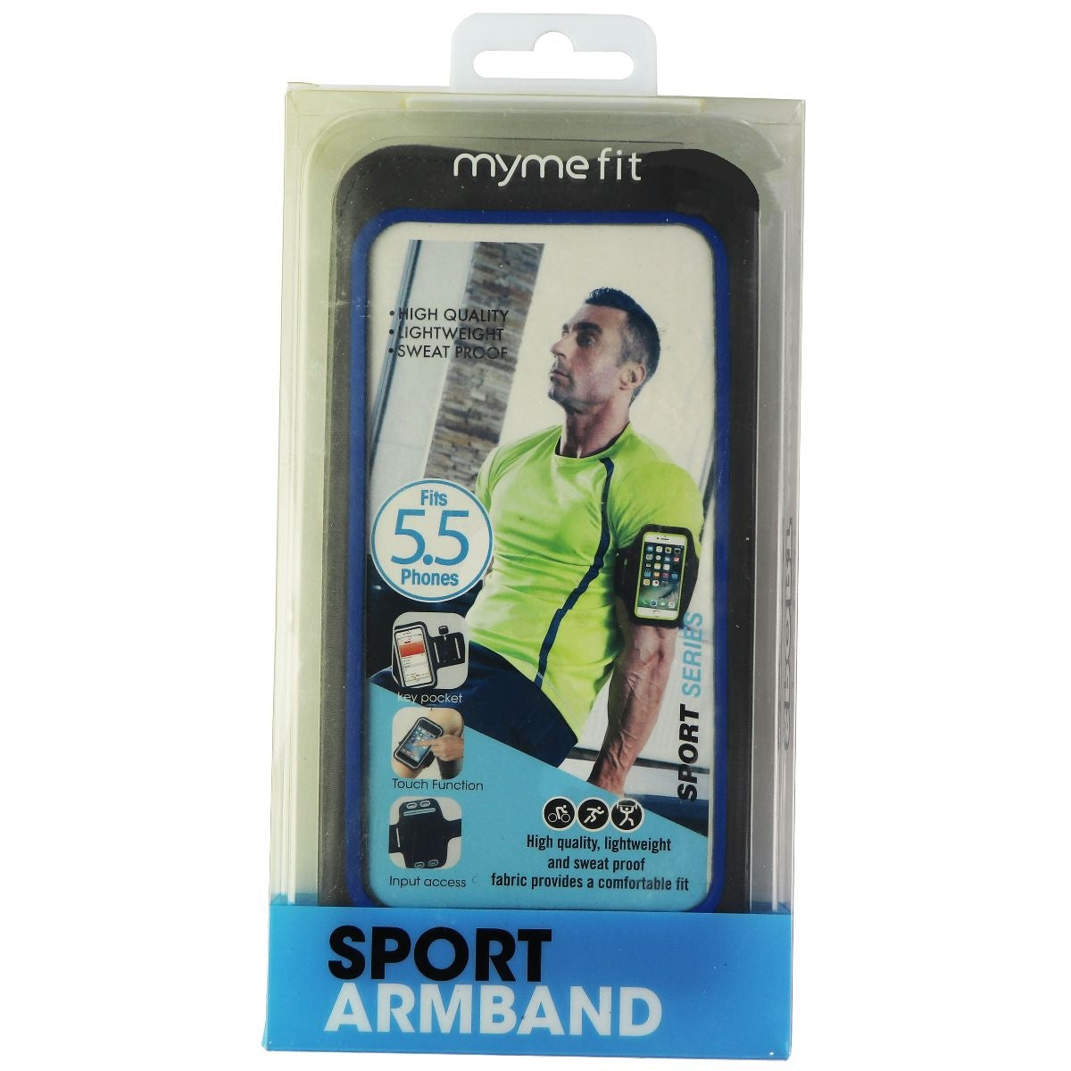 MyMe Fit Sport Workout Armband for Up to 5.5-inch Smartphones/iPods - Black/Blue Cell Phone - Armbands MYME - Simple Cell Bulk Wholesale Pricing - USA Seller
