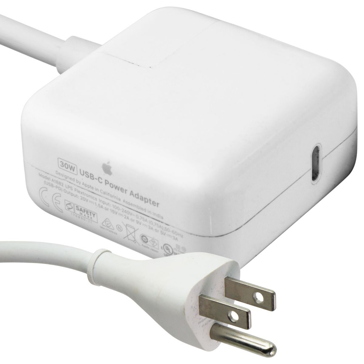 Apple 30W USB-C (Type C) Power Adapter with Power Cord - White (A1882) Computer Accessories - Laptop Power Adapters/Chargers Apple - Simple Cell Bulk Wholesale Pricing - USA Seller