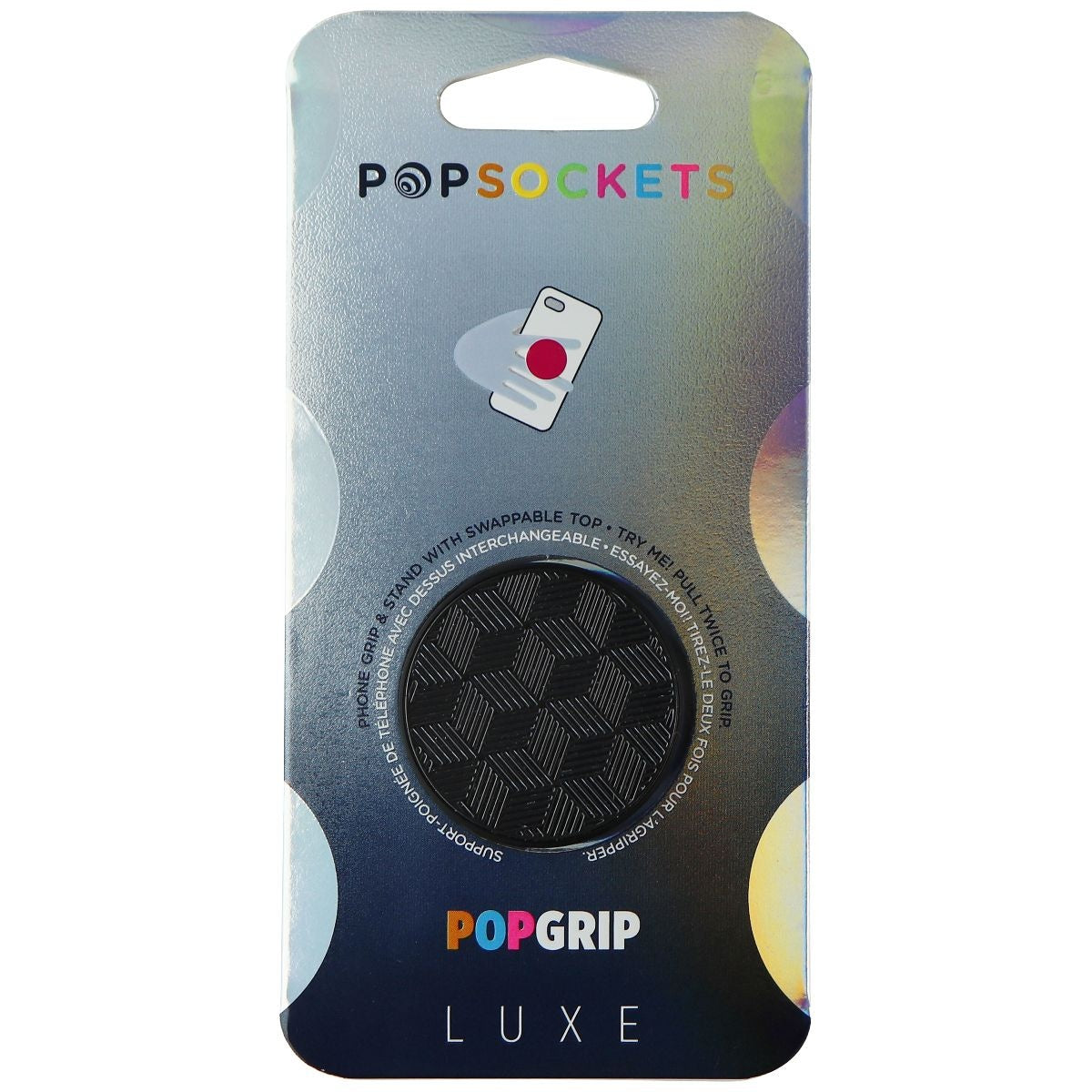 PopSockets PopGrip Luxe Series Swappable Grip and Stand - Geo Hex Black Cell Phone - Mounts & Holders PopSockets - Simple Cell Bulk Wholesale Pricing - USA Seller