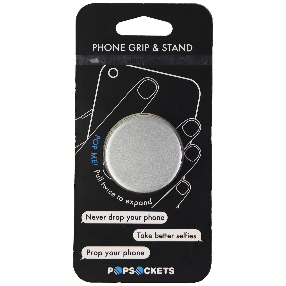 Genuine PopSockets Grip & Stand for Phones and Tablets - Silver Aluminum Cell Phone - Mounts & Holders PopSockets - Simple Cell Bulk Wholesale Pricing - USA Seller