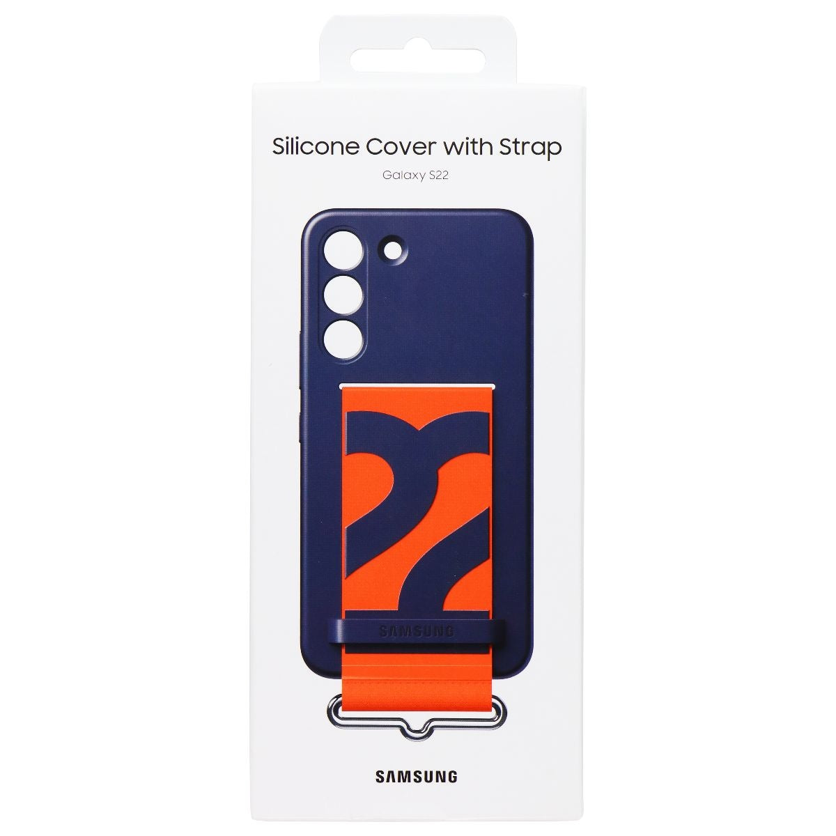 Samsung Silicone Cover with Strap for Samsung Galaxy S22 - Navy/Orange Cell Phone - Cases, Covers & Skins Samsung - Simple Cell Bulk Wholesale Pricing - USA Seller