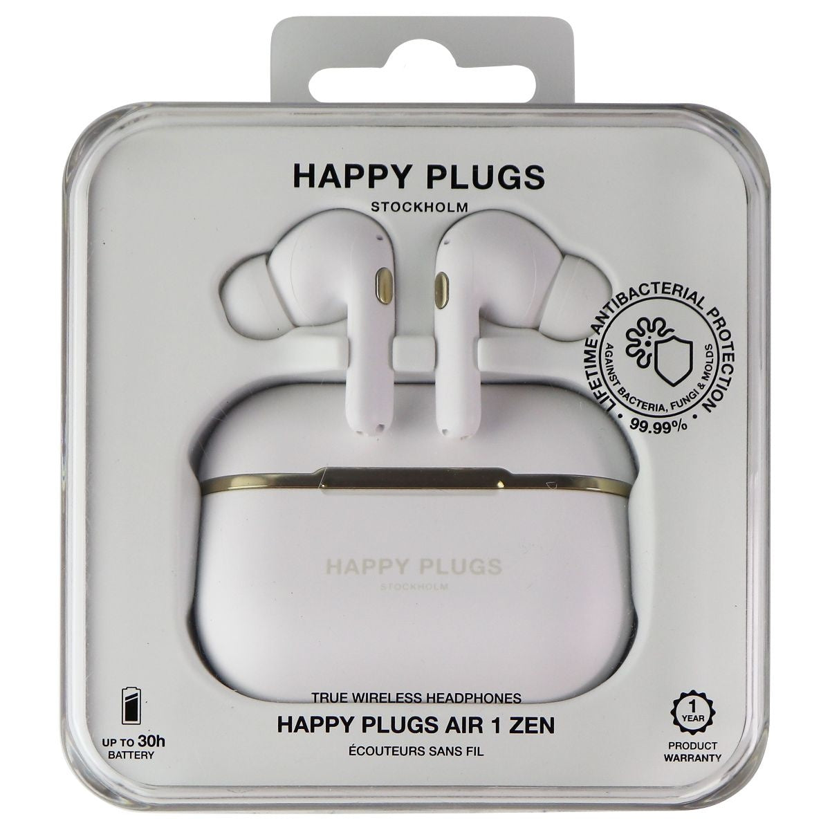 Happy Plugs Air 1 Zen True Wireless In-Ear Headphones and Charge Case - White Portable Audio - Headphones Happy Plugs - Simple Cell Bulk Wholesale Pricing - USA Seller