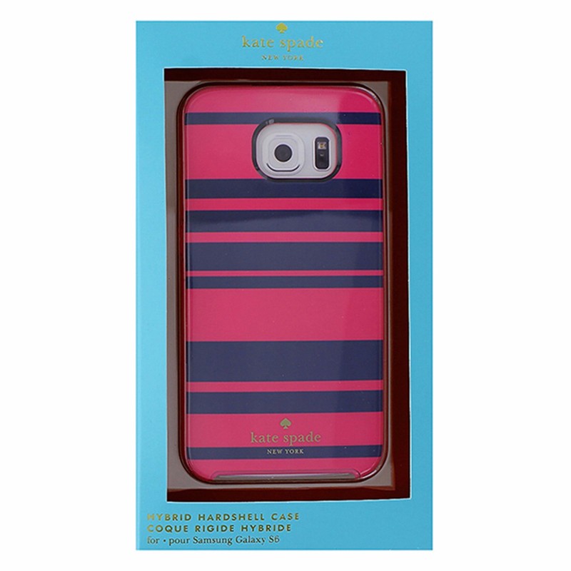 Kate Spade Hybrid Hardshell Case for Samsung Galaxy S6 - Pink/Dark Blue Stripe Cell Phone - Cases, Covers & Skins Kate Spade - Simple Cell Bulk Wholesale Pricing - USA Seller