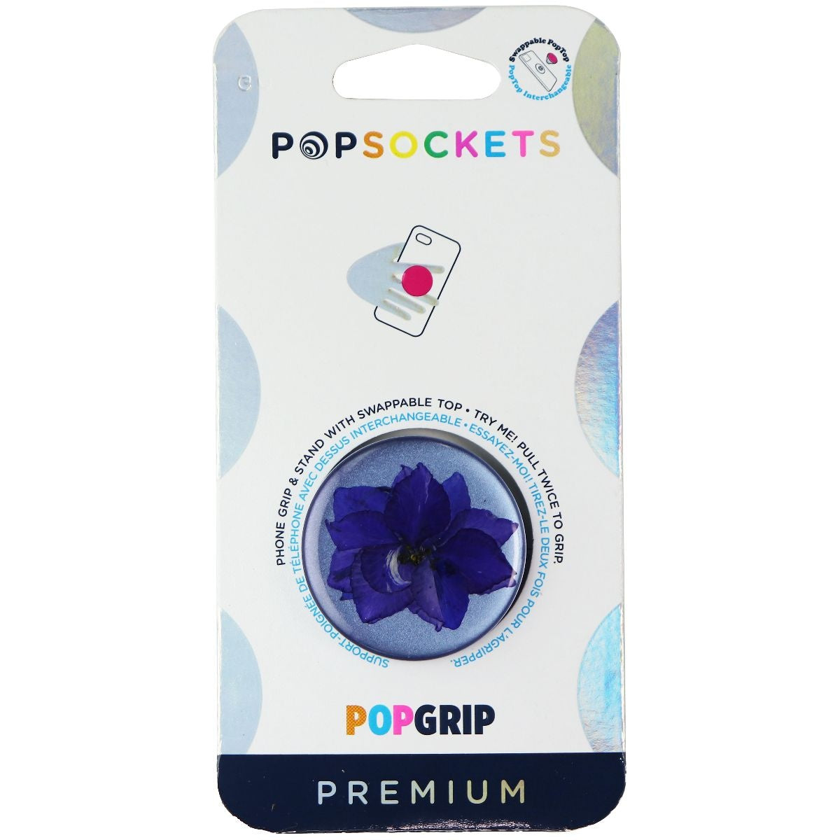 PopSockets Swappable PopGrip Stand & Grip - Pressed Flower Larkspur Purple Cell Phone - Mounts & Holders PopSockets - Simple Cell Bulk Wholesale Pricing - USA Seller