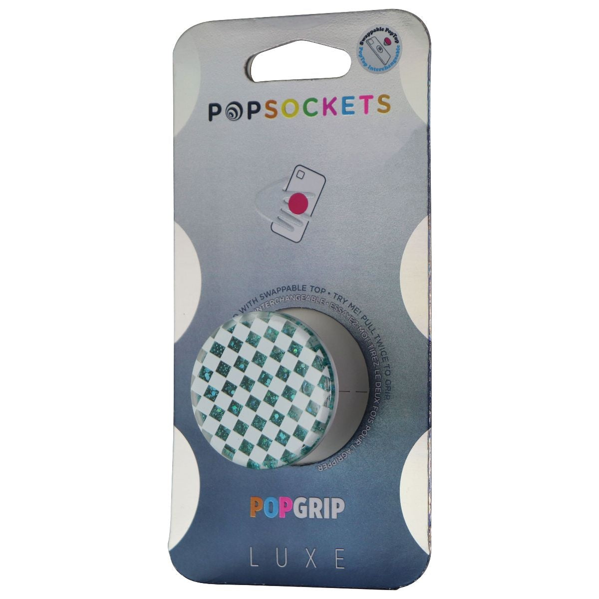 PopSockets PopGrip Luxe Series Swappable Top for Phone - Tidepool Checker White Cell Phone - Mounts & Holders PopSockets - Simple Cell Bulk Wholesale Pricing - USA Seller