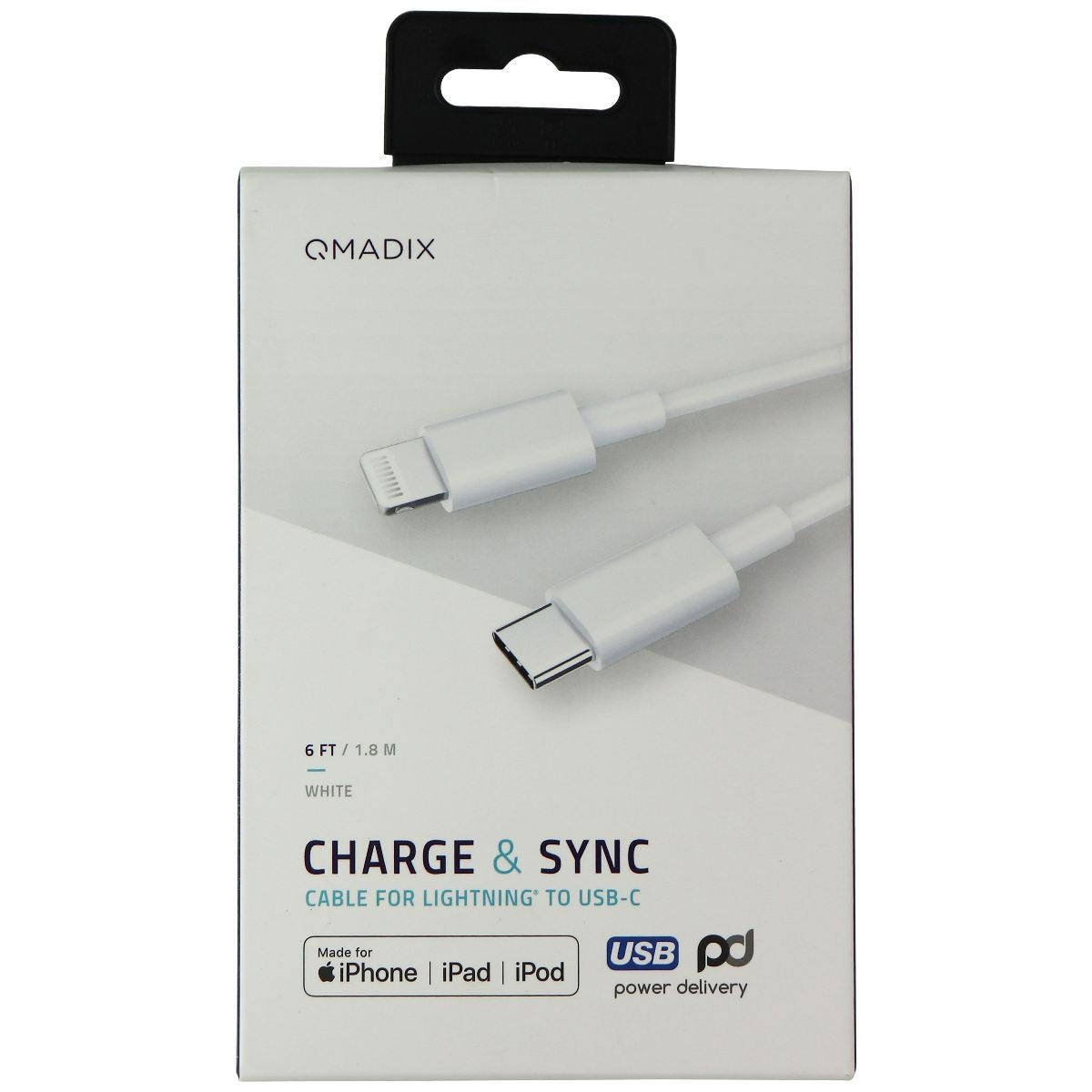 QMadix Charge & Sync 8-Pin to USB-C Cable for iPhone/iPad/iPod (6FT) - White Cell Phone - Chargers & Cradles Qmadix - Simple Cell Bulk Wholesale Pricing - USA Seller
