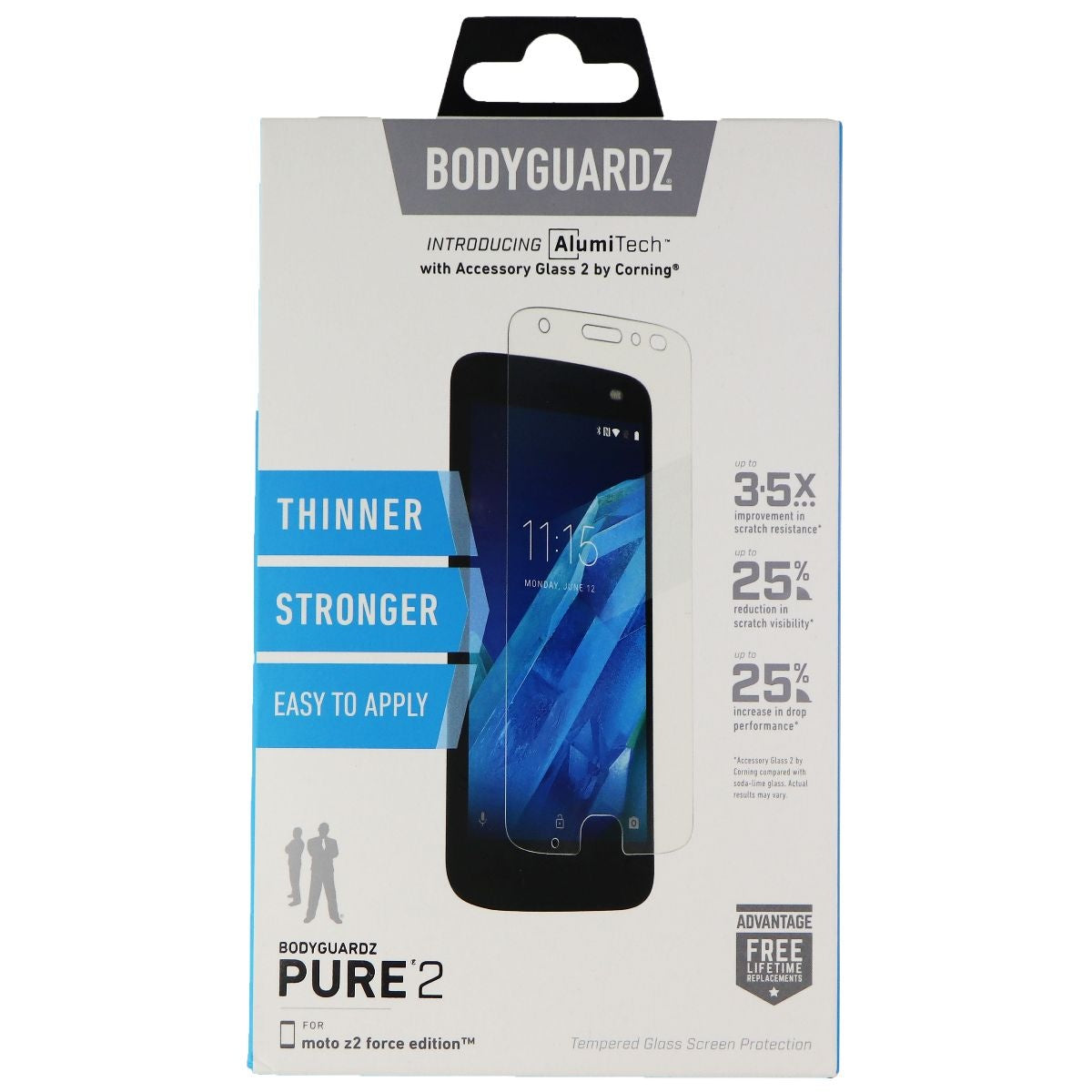BodyGuardz Pure 2 Series Tempered Glass for Motorola Moto Z2 Force - Clear Cell Phone - Screen Protectors BODYGUARDZ - Simple Cell Bulk Wholesale Pricing - USA Seller