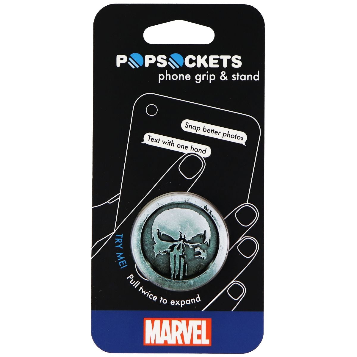 PopSockets Grip & Stand for Phones and Tablets - Marvel - Punisher MonoChrome Cell Phone - Mounts & Holders PopSockets - Simple Cell Bulk Wholesale Pricing - USA Seller