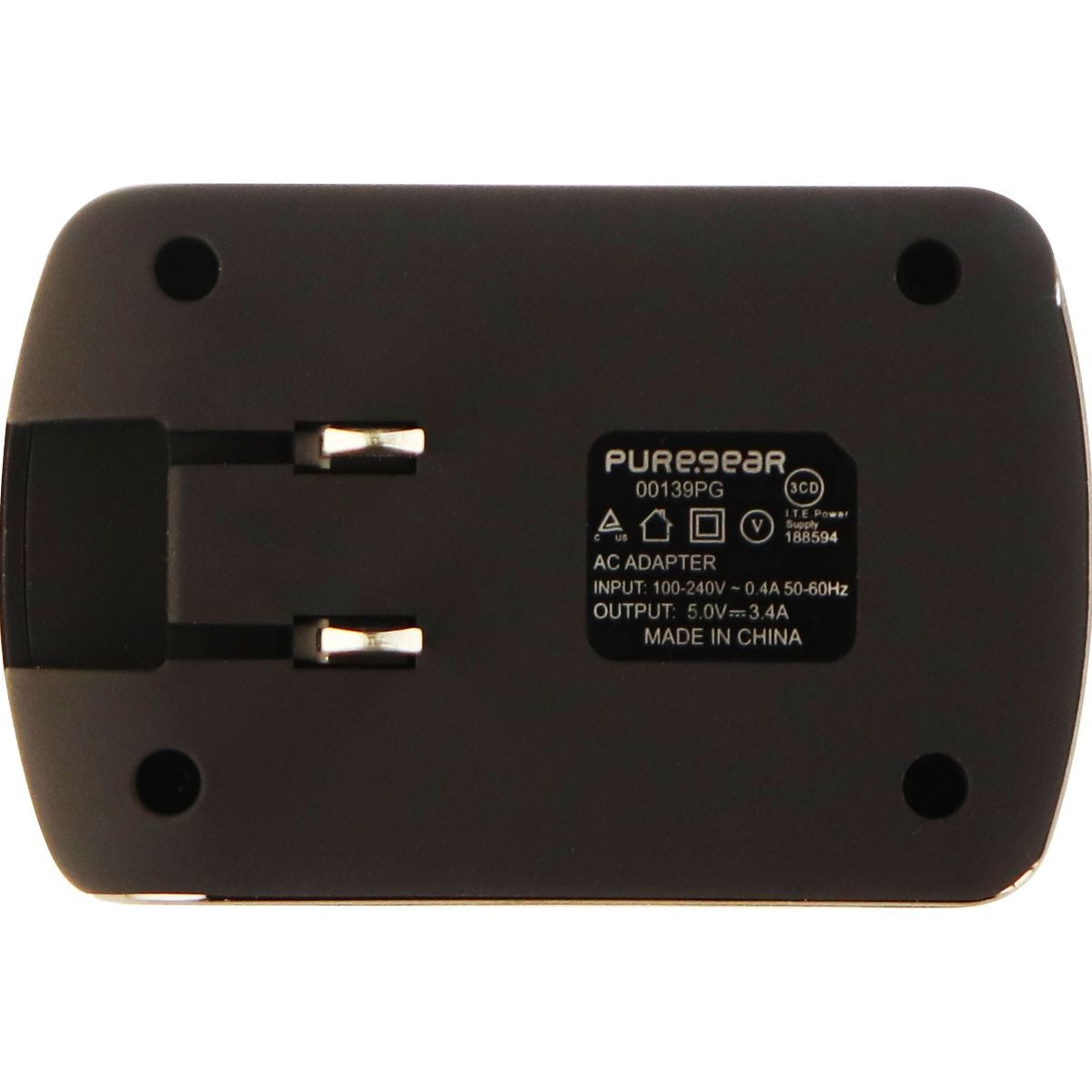 PureGear Universal 17W 3.4A Dual USB Port Wall Charger Charging Adapter - Black Cell Phone - Chargers & Cradles PureGear - Simple Cell Bulk Wholesale Pricing - USA Seller
