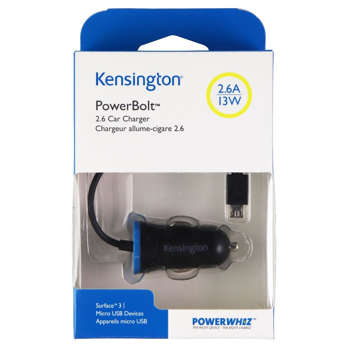 Kensington PowerBolt 2.6A 13W Car Charger for Micro-USB - Black Cell Phone - Chargers & Cradles Kensington - Simple Cell Bulk Wholesale Pricing - USA Seller