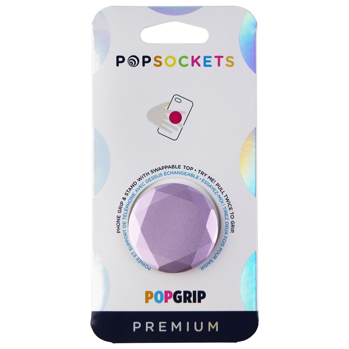PopSockets PopGrip Stand and Grip with Swappable Top - Metallic Diamond Lilac Cell Phone - Mounts & Holders PopSockets - Simple Cell Bulk Wholesale Pricing - USA Seller
