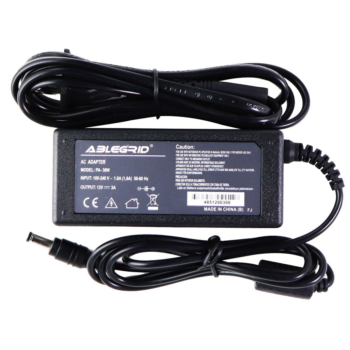 Ablegrid (12V/3A) AC Adapter Wall Charger/Power Supply - Black (PA-36W) Multipurpose Batteries & Power - Multipurpose AC to DC Adapters Ablegrid - Simple Cell Bulk Wholesale Pricing - USA Seller