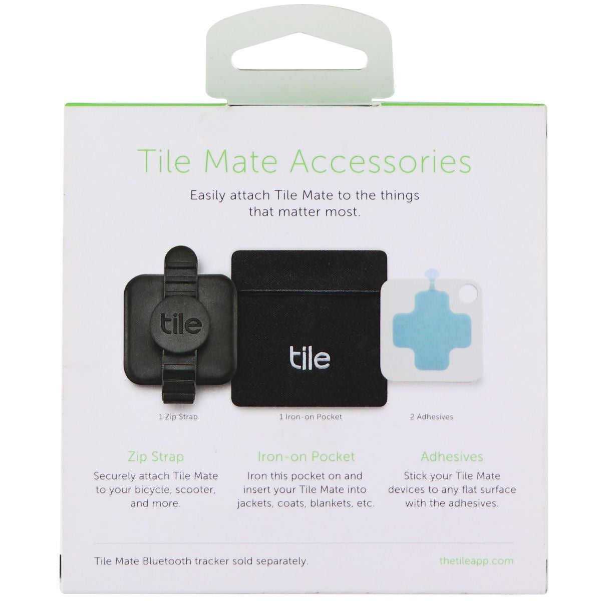 Tile Mate Accessories Pack with 1 Zip Strap, 1 Iron-on Pocket, and 2 Adhesives Cell Phone - Accessory Bundles Tile - Simple Cell Bulk Wholesale Pricing - USA Seller