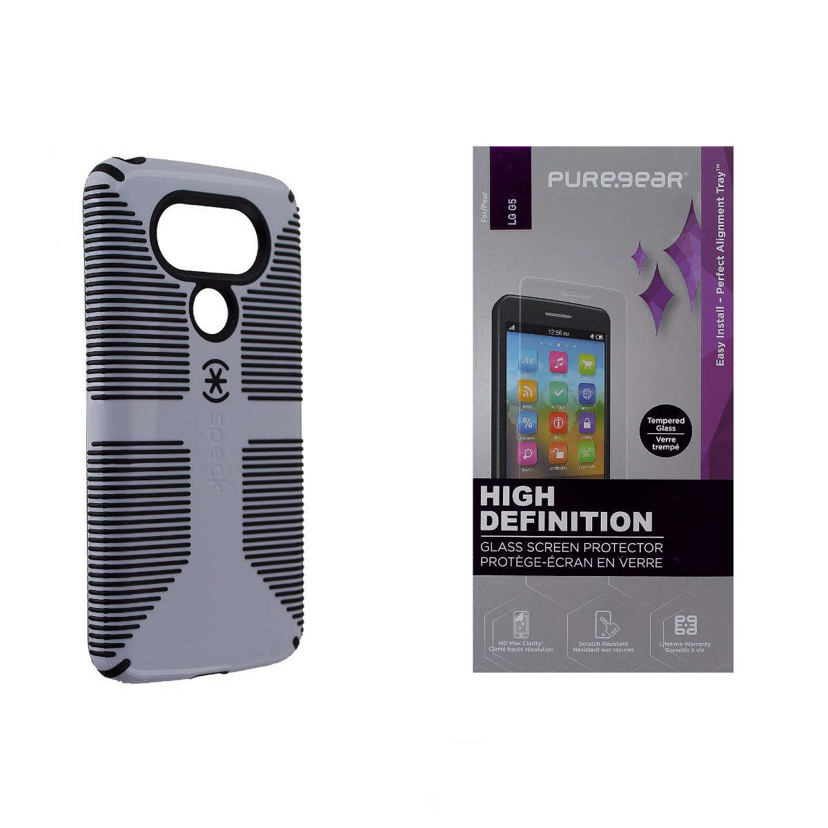 Speck White Grip Case and PureGear Tempered Glass Screen Protector for LG G5 Cell Phone - Cases, Covers & Skins Speck - Simple Cell Bulk Wholesale Pricing - USA Seller