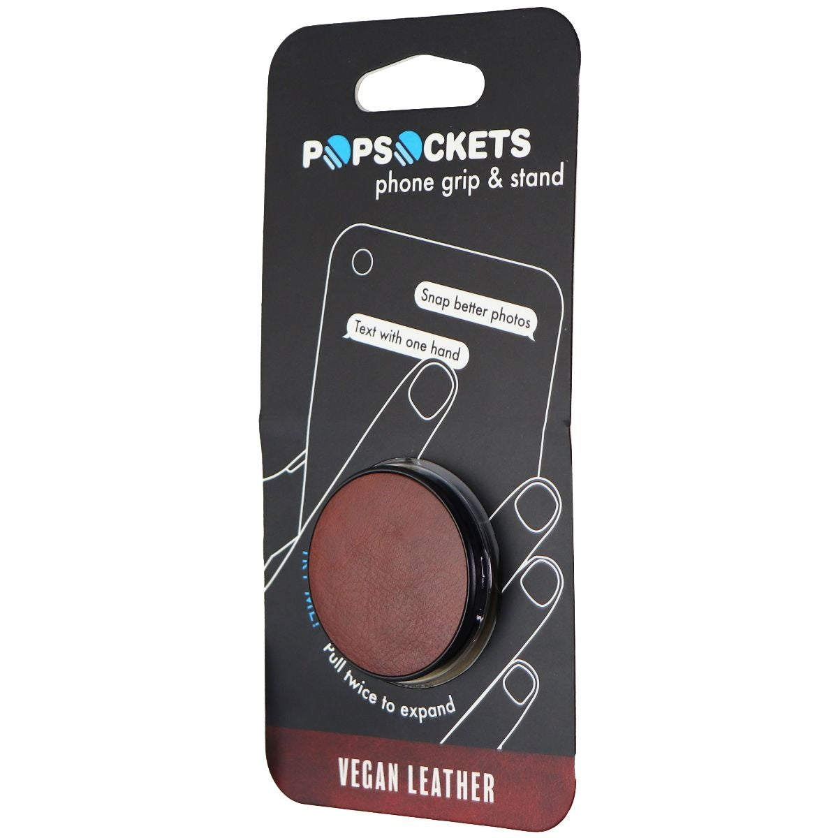 PopSockets Collapsible Grip & Stand for Phones and Tablets - Brown Vegan Leather Cell Phone - Mounts & Holders PopSockets - Simple Cell Bulk Wholesale Pricing - USA Seller