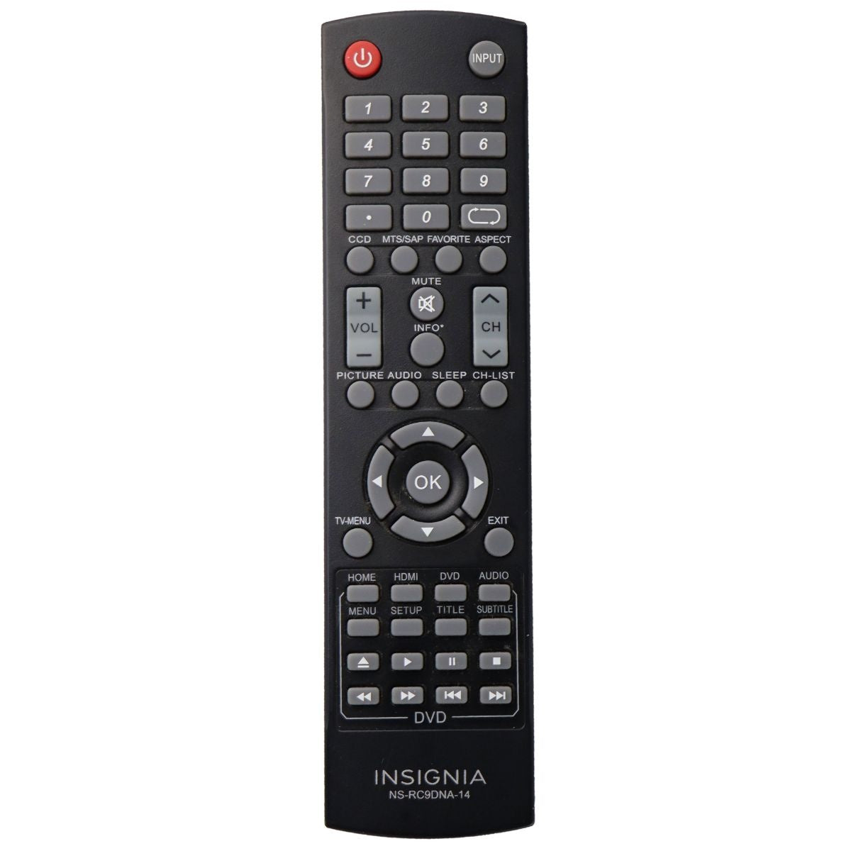 Insignia Remote Control (NS-RC9DNA-14) for Select Insignia TVs - Black TV, Video & Audio Accessories - Remote Controls Insignia - Simple Cell Bulk Wholesale Pricing - USA Seller