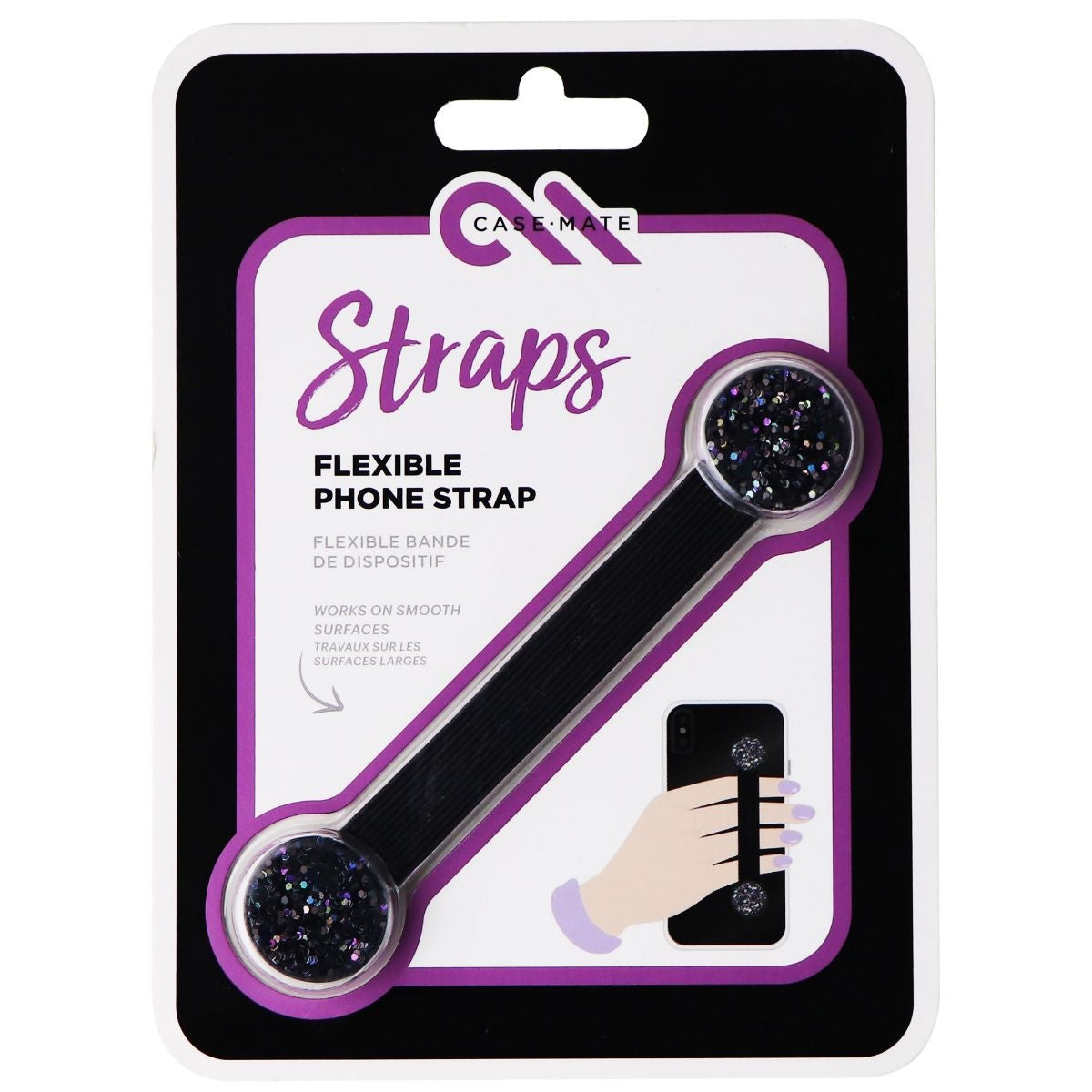 Case-Mate Straps Series Flexible Adhesive Phone Strap - Black Glitter Cell Phone - Mounts & Holders Case-Mate - Simple Cell Bulk Wholesale Pricing - USA Seller