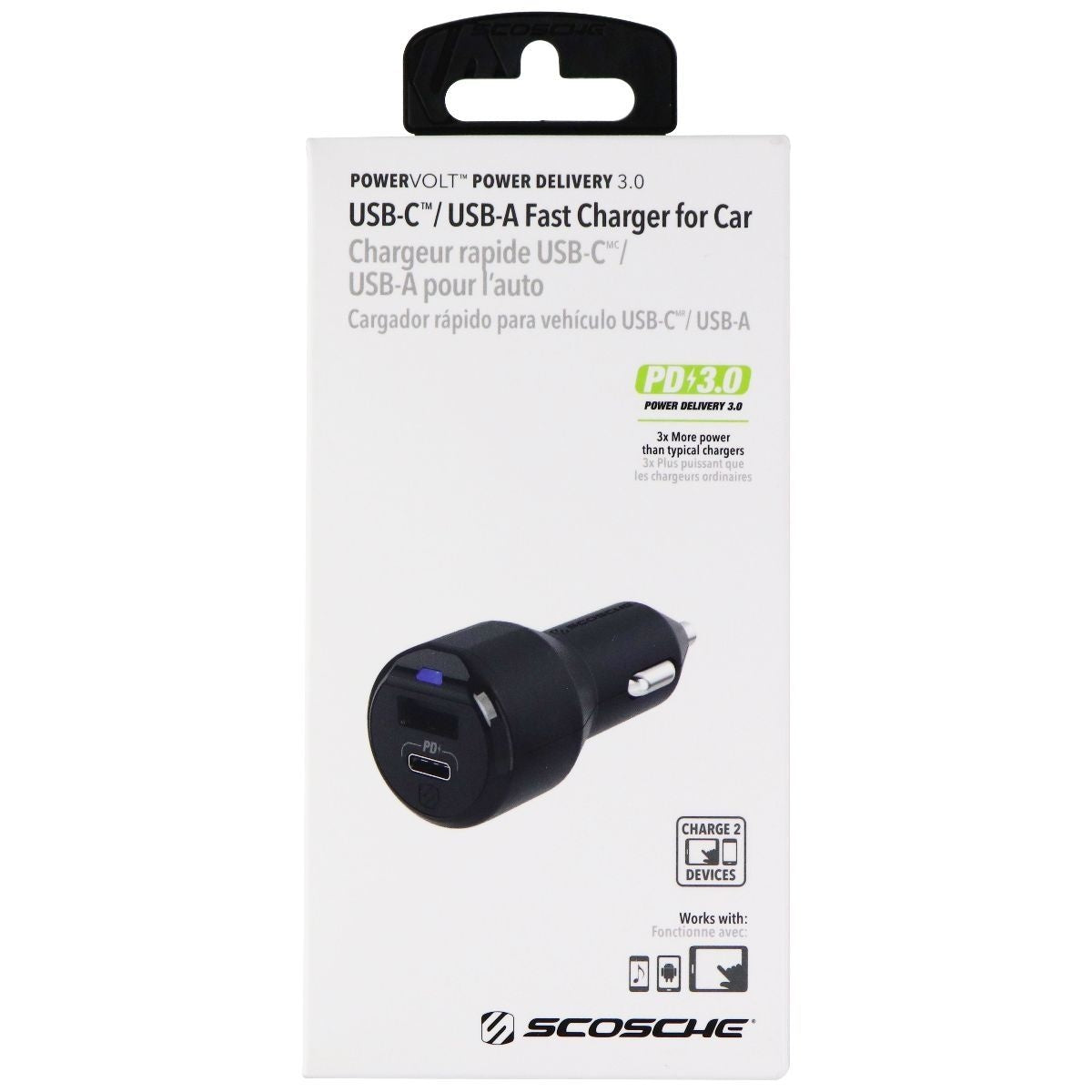 Scosche PowerVolt 3.0 USB-C & USB-A Fast Charger for Cars & Vehicles - Black Cell Phone - Chargers & Cradles Scosche - Simple Cell Bulk Wholesale Pricing - USA Seller