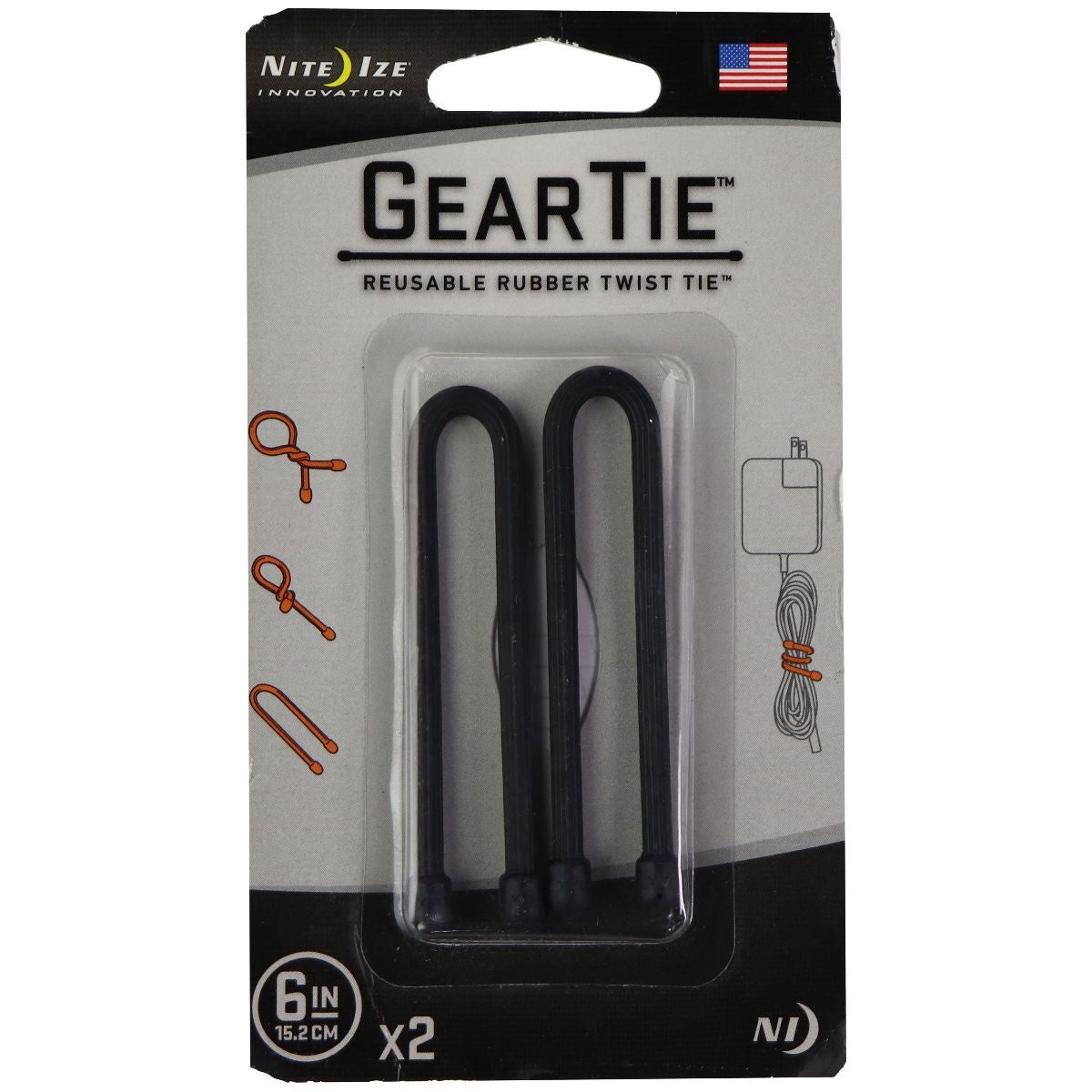 Nite Ize Gear Tie Reusable Rubber Twist Tie (6-inch / 2 Pack) - Black Cell Phone - Other Accessories Nite Ize - Simple Cell Bulk Wholesale Pricing - USA Seller
