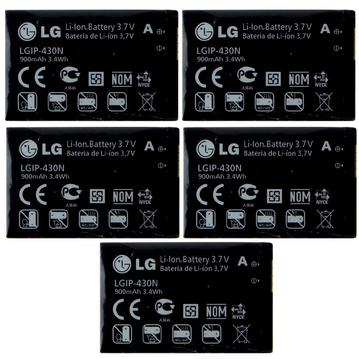KIT 5x LG LGIP-430N 900 mAh Replacement Battery for LG LX290 Cell Phone - Batteries LG - Simple Cell Bulk Wholesale Pricing - USA Seller